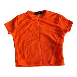 Pretty Little Thing Neon Orange Short Sleeve Crop Top. Size 2. Brand New.